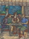 Sitting and talking of three persons