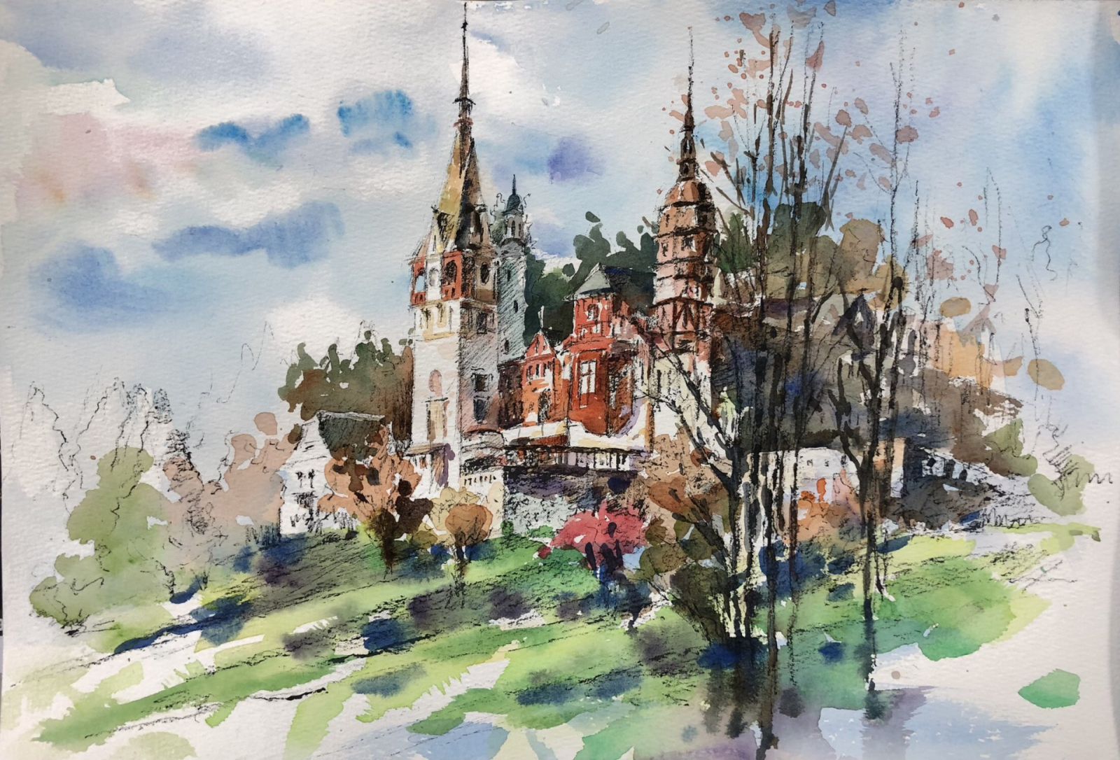 [綜合藝術] 風景速寫 - 水彩與硬筆畫的運用